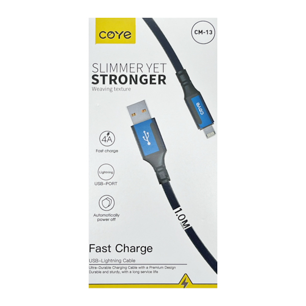 Кабель COYE 1м 4А плетений USB-Lightning арт.CM-13