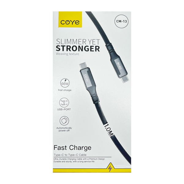 Кабель COYE 1м 66W плетений Type-C-Type-C арт.CM-13