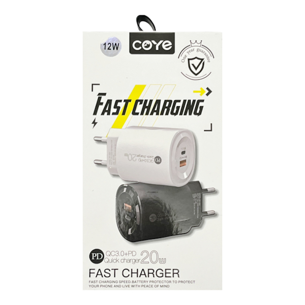 Зарядний блок COYE FastCharging USB+Type-C 20W арт.CD-19