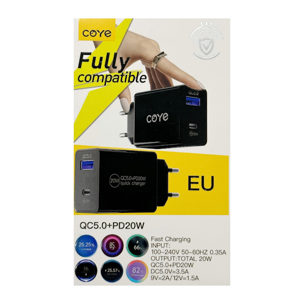 Зарядний блок COYE USB+Type-C 20W 3,5A арт.CD-36 (13-01)