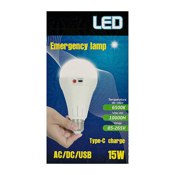 Лампа акумуляторна LED 1шт 15W E27 85-265V/6500K/10000H Type-C арт.86-9