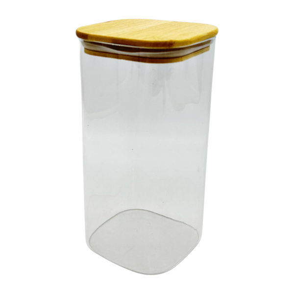 Ємкість д/сипучих продуктів Скляна 10*20см Квадратна дерев'яна кришка арт.1247-13