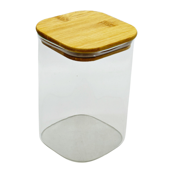 Ємкість д/сипучих продуктів Скляна 10*15см Квадратна дерев'яна кришка арт.1247-12