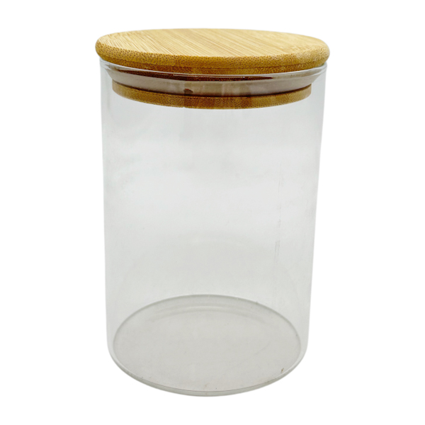 Ємкість д/сипучих продуктів Скляна 8,5*12см Кругла Висока дерев'яна кришка арт.1247-17