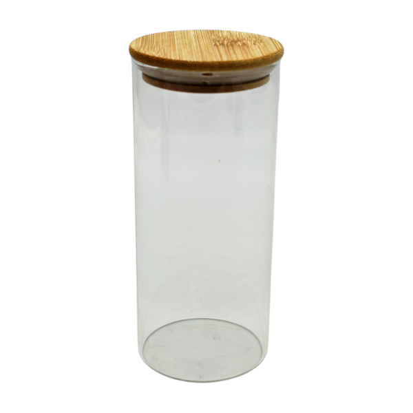 Ємкість д/сипучих продуктів Скляна 6,5*12см Кругла висока  дерев'яна кришка арт.1247-16