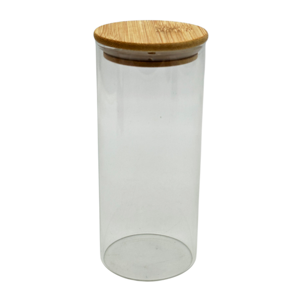 Ємкість д/сипучих продуктів Скляна 10*20см Кругла дерев'яна кришка арт.1247-10