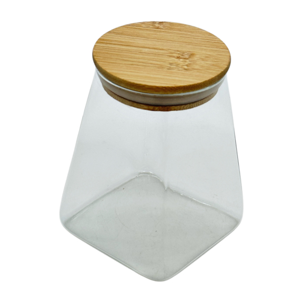 Ємкість д/зберігання Скляна 350мл Трапеція дерев'яна кришка арт.1247-32