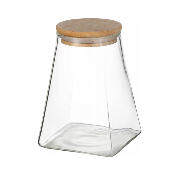 Ємкість д/зберігання Скляна 750мл Трапеція дерев'яна кришка арт.1247-34