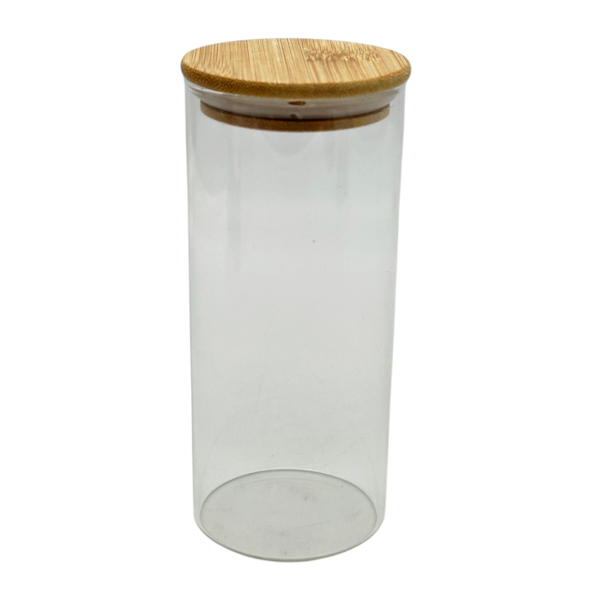Ємкість д/сипучих продуктів Скляна 10*30см Кругла дерев'яна кришка арт.1247-11