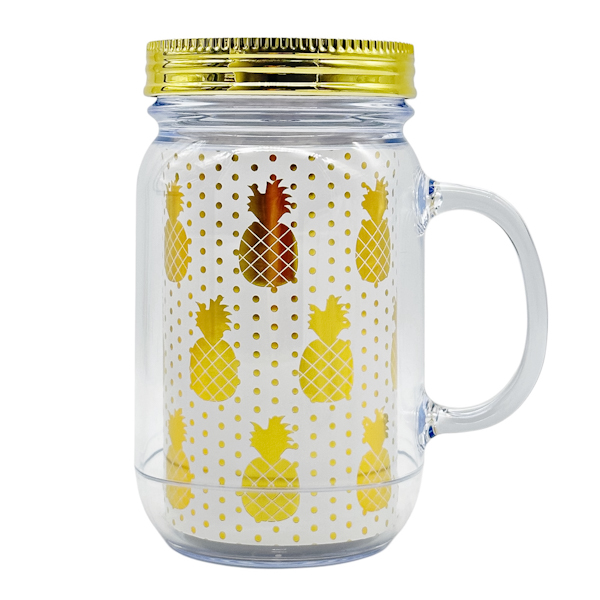 Стаканчик д/холодних напоїв з трубочкою 1шт Візерунок Ананаси арт.79-2-9 бочка