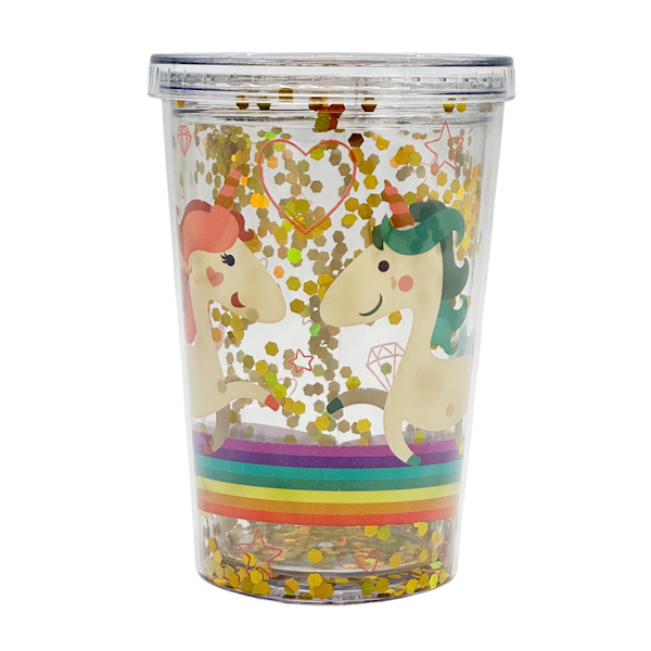 Стаканчик д/холодних напоїв з трубочкою 1шт Єдиноріг з блискітками арт.79-2-2
