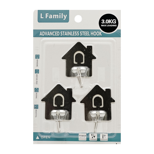 Гачки самоклеючі L Family 3шт декоративні металеві арт.S91-7121 (306-9)