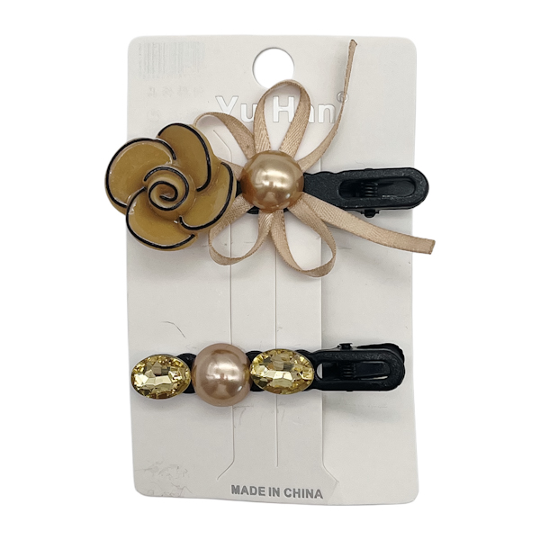 Заколка-прищіпка д/вол Yu Han 2шт Квітка/Перлини/Стрази арт.31221-A03 *10