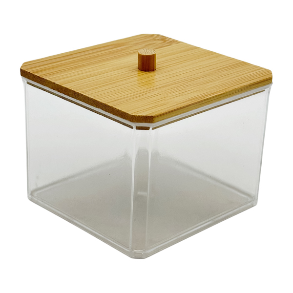 Органайзер д/вушних палочок 1шт пластиковий з дерев'яною кришкою арт.8061