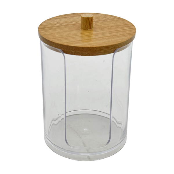 Органайзер д/ватних дисків 1шт пластик прозорий з дерев'яною кришкою арт.8060