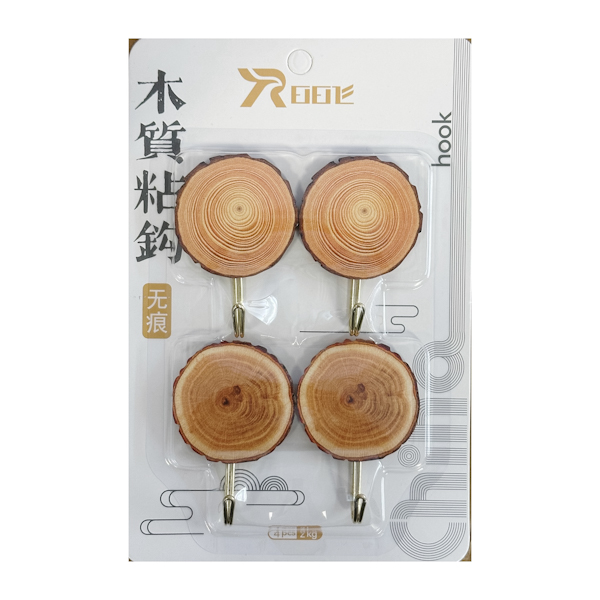 Гачки самоклеючі Rool 4шт декоративні дерев'яний зріз арт.A591-435 *8