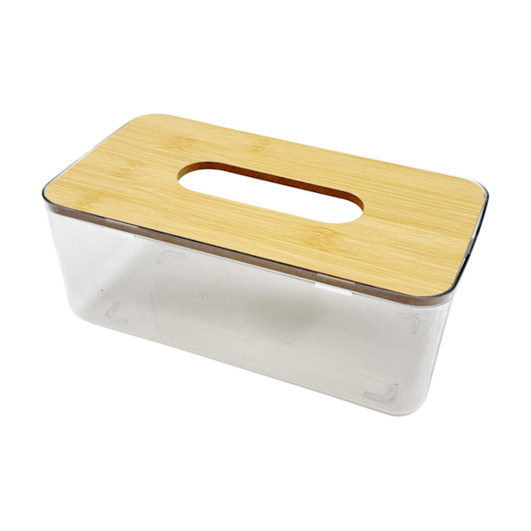 Серветниця пластик 24*13*9,5см Прозора дерев'яна кришка арт.A879-A01-4B
