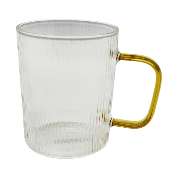 Чашка скляна 1шт прозора ребриста золотиста ручка арт.1247-36
