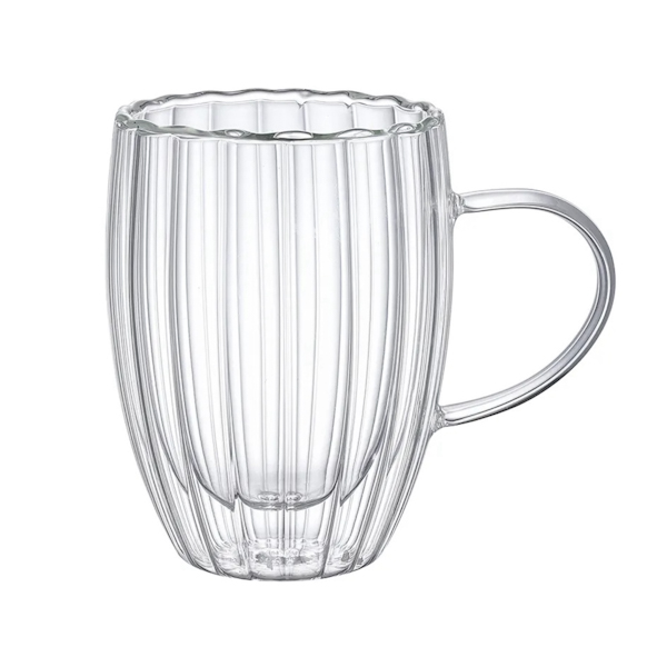 Чашка Скляна 1шт 350мл прозора ребриста подвійне дно арт.1247-2