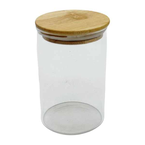 Ємкість д/сипучих продуктів Скляна 6,5*10см Кругла дерев'яна кришка арт.1247-7