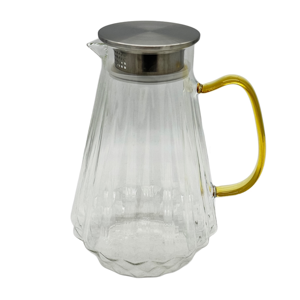 Глечик Скляний 1,5л Прозорий ребристий з металевою кришкою арт.1247-19