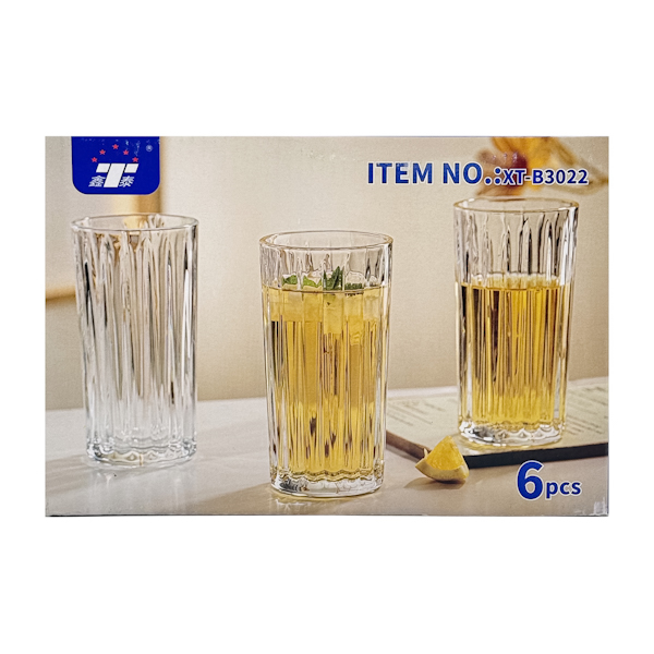 Стакан Скляний 370мл 1шт Високий ребристий арт.XT-B3022 *6