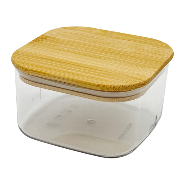 Ємкість д/сипучих Пластик 460мл Квадратна дерев'яна кришка арт.25-16