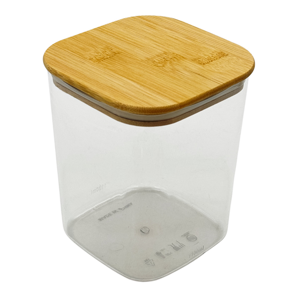 Ємкість д/сипучих Пластик 1100мл Квадратна дерев'яна кришка арт.25-17