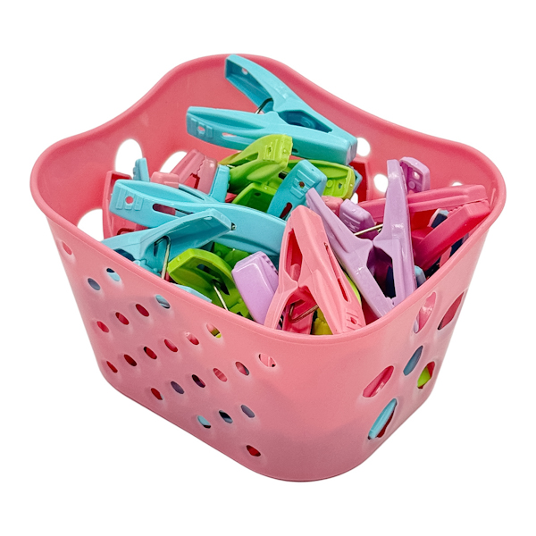 Прищіпка пласт. Набір 30шт 5,5см Кольорова в кошику арт.JS256 (25-35)