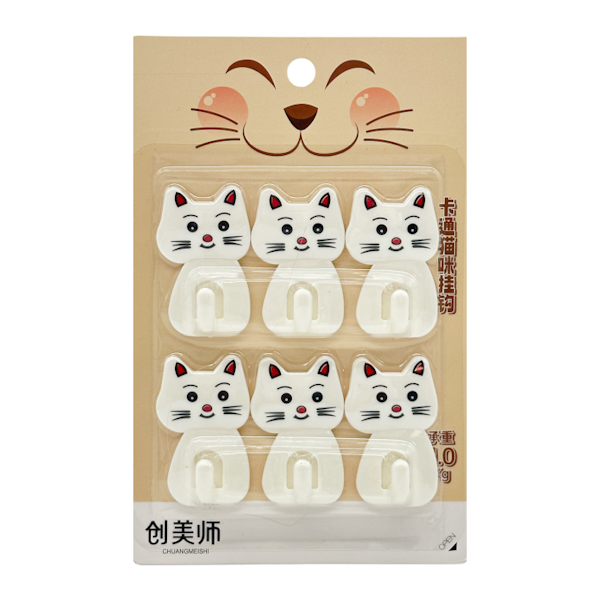 Гачки самоклеючі ChuangMeishi 6шт Котик арт.JJ57597375 (25-45)