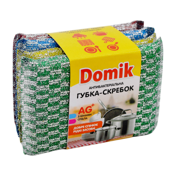 Н-р губок - скребків DOMIK Кольорова Антибактеріальна 4шт арт.8007