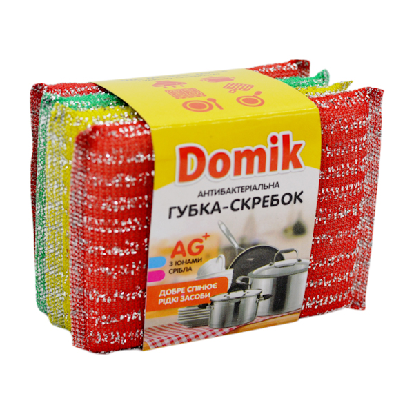 Н-р губок - скребків DOMIK Кольорова Антибактеріальна 4шт арт.8001