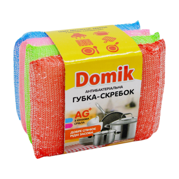 Н-р губок - скребків DOMIK Кольорова Антибактеріальна 4 шт арт.8006