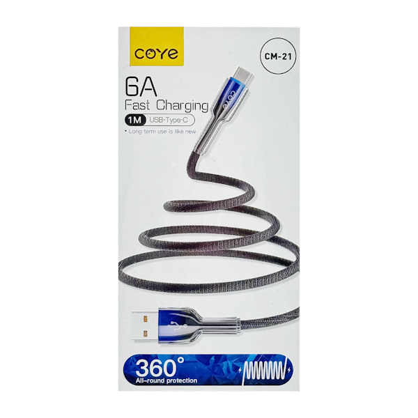 Кабель USB-Type-C 1 м 6 А плетений COYE арт.CM-21 (13-004)
