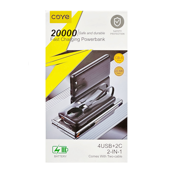 Павербанк COYE 20000mAh 22,5W з 2 кабелями д/зарядки арт.CB-5