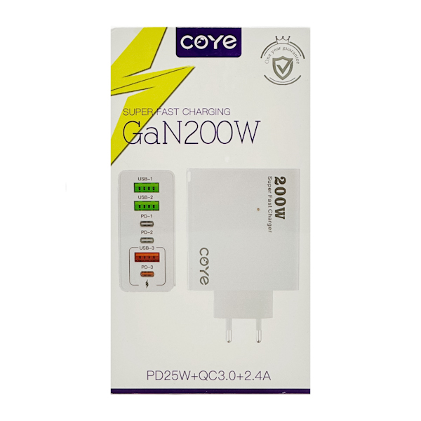 Зарядний блок COYE 25+20W 3USB+3Type-C арт.CD-29 (13-015)