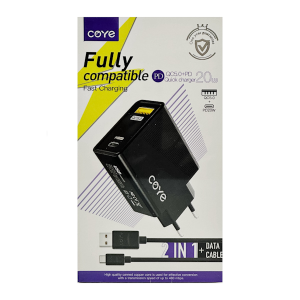 Зарядний пристрій мережевий COYE 20W Type-C з 2входами арт.CD-41T (13-016)