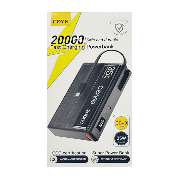 Павербанк COYE 20000mAh 35W з Type-C кабелем д/зарядки арт.CB-9