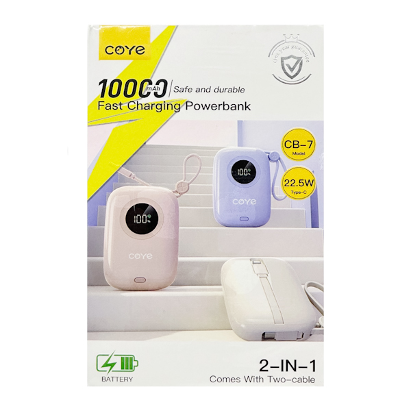 Павербанк COYE 10000mAh 22,5W з 2 кабелями д/зарядки арт.CB-7