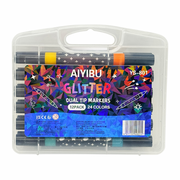 Маркери AIYIBU Glitter 2-х сторонні 12шт (24 кольори) у футлярі арт.YS-801_