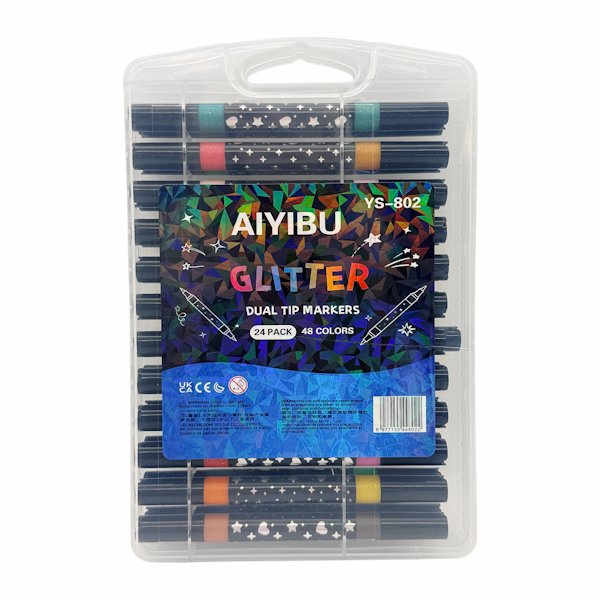 Маркери AIYIBU Glitter 2-х сторонні 24шт (48 кольори) у футлярі арт.YS-802_